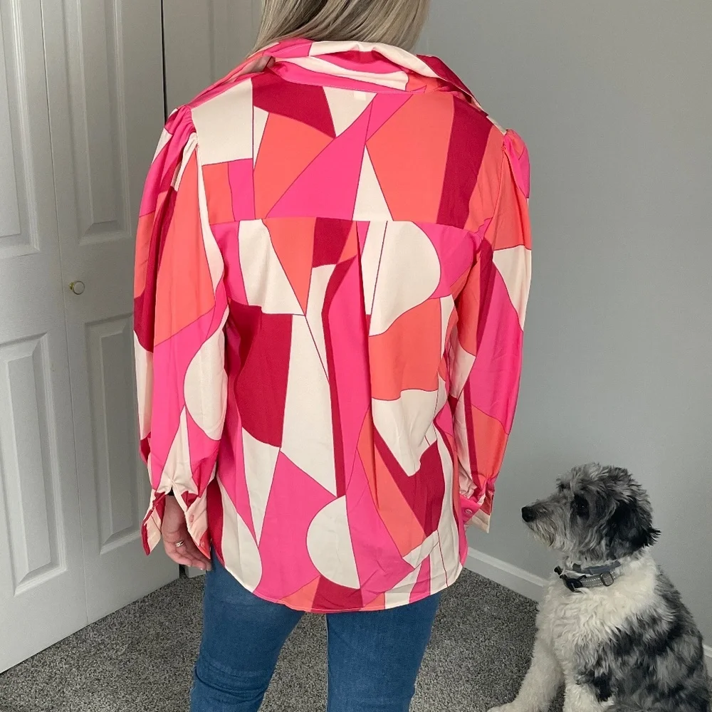 Pattern Button Up Blouse - Picture 2 of 3